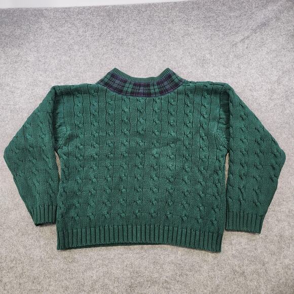 VTG GAP Sweater Womens XL Green Cable Knit Plaid V Neck Cotton Pullover Preppy - Picture 10 of 12